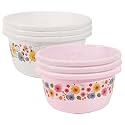 Heart Home Pack of 6 Multipurpose Bath Tub for Bathroom | 40 Liters Suitable for Indoor and Outdoor Use | Durable Tub for Washing Clothes &amp; Utensils | Flower Print -White &amp; Pink