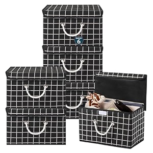 heart home pack of 6 multipurpose storage box for wardrobe with lid amp handle  large space-saving container boxes for storage clothes - ideal for bathroom amp kitchen  check print - black