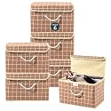Heart Home Pack of 6 Multipurpose Storage Box For Wardrobe With Lid &amp; Handle | Large Space-Saving Container Boxes For Storage Clothes - Ideal For Bathroom &amp; Kitchen | Check Print - Brown