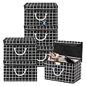 Heart Home Pack of 6 Multipurpose Storage Box For Wardrobe With Lid &amp; Handle | Large Space-Saving Container Boxes For Storage Clothes - Ideal For Bathroom &amp; Kitchen | Check Print - Black