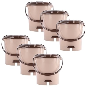 heart home pack of 6 plastic dustbin for home with pedal lid amp handle  7 ltr dustbin for kitchen bathroom amp office  garbage bin for wet or dry waste  check dhakkan- cream amp brown