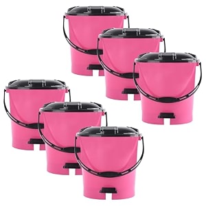 heart home pack of 6 plastic dustbin for home with pedal lid amp handle  7 ltr dustbin for kitchen bathroom amp office  garbage bin for wet or dry waste  ultra- pink amp black