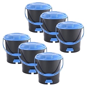 heart home pack of 6 plastic dustbin for home with pedal lid amp handle  7 ltr dustbin for kitchen bathroom amp office  garbage bin for wet or dry waste  check dhakkan- grey amp blue