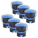 Heart Home Pack of 6 Plastic Dustbin for Home with Pedal, Lid &amp; Handle | 7 Ltr Dustbin for Kitchen, Bathroom &amp; Office | Garbage Bin for Wet or Dry Waste | Check Dhakkan- Grey &amp; Blue