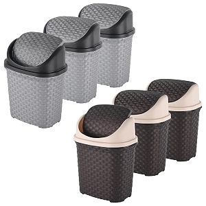heart home pack of 6 plastic swing lid dustbin for home bathroom amp kitchen  7 liters multi-purpose garbage bin  dustbin for office small spaces amp hygienic use  check - brown amp grey