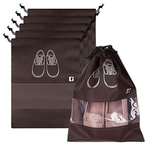 heart home pack of 6 shoe bags cotton shoe storage bags  storage organizers set  shoes cover with transparent window coffee