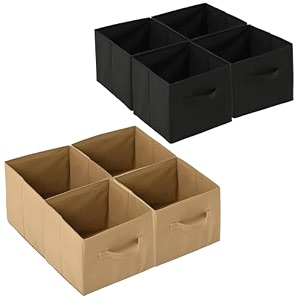 heart home pack of 8 foldable storage box  multipurpose storage organizer for clothes  plain wardrobe organizer for book stationary amp toys  11 inch  black amp beige