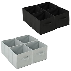 heart home pack of 8 foldable storage box  multipurpose storage organizer for clothes  plain wardrobe organizer for book stationary amp toys  11 inch  black amp grey
