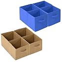 Heart Home (Pack of 8) Foldable Storage Box | Multipurpose Storage Organizer For Clothes | Plain Wardrobe Organizer for Book, Stationary &amp; Toys | 11 Inch | Beige &amp; Royal Blue