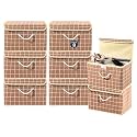 Heart Home Pack of 8 Multipurpose Storage Box For Wardrobe With Lid &amp; Handle | Large Space-Saving Container Boxes For Storage Clothes - Ideal For Bathroom &amp; Kitchen | Check Print - Brown