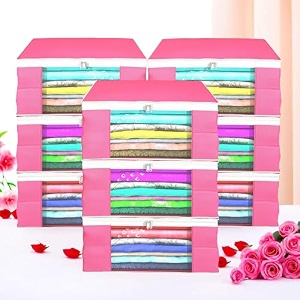 heart home pack of 12 saree covers  foldable storage bag for almirah amp wardrobe  non-woven saree bags 9 inch clothes bag for women white piping sari cover bags  pink