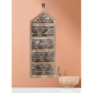 heart home paper holder  foldable hanging organizer  pvc shining leaf design document holder  wall hanging organizer with 3 pocket  golden