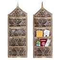 Heart Home Paper Holder | Foldable Hanging Organizer | PVC Shining Leaf Design Document Holder | Wall Hanging Organizer with 3 Pocket | Pack of 2 | Golden