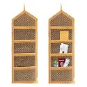 Heart Home Paper Holder | Foldable Hanging Organizer | PVC Shining Leaf Design Document Holder | Wall Hanging Organizer with 3 Pocket | Golden