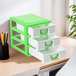 kuber industries 3-tier drawer stationary oragnizers for desk amp pen holder for study table  pencil standbox for students  dots-white amp green