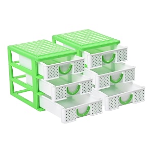 kuber industries pack of 2 drawer stationary oragnizers for desk amp pen holder for study table  3-tier pencil box for students  dots-white amp green