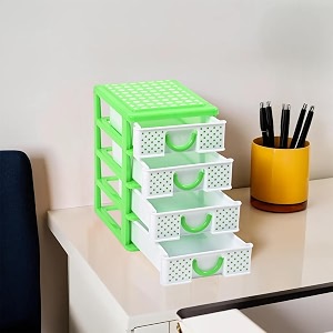 kuber industries 4-tier drawer stationary oragnizers for desk amp pen holder for study table  pencil standbox for students  dots-whiteampgreen