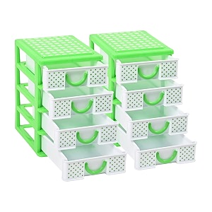 kuber industries pack of 2 drawer stationary oragnizers for desk amp pen holder for study table  4-tier pencil box for students  dots-whiteampgreen