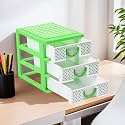 Kuber Industries 3-Tier Drawer Stationary Oragnizers for Desk & Pen Holder For Study Table | Pencil Stand/Box for Students | Dots-White & Green