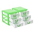 Kuber Industries Pack of 2 Drawer Stationary Oragnizers for Desk &amp; Pen Holder For Study Table | 3-Tier Pencil Box for Students | Dots-White &amp; Green