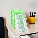Kuber Industries 4-Tier Drawer Stationary Oragnizers for Desk &amp; Pen Holder For Study Table | Pencil Stand/Box for Students | Dots-White&amp;Green