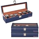 Heart Home Pack of 3 Premium Faux Leather See Through 6 Slots Wrist Watch Organiser Box for Men &amp; Women | Watch Storage Box Organizer | Watch Collection Box/Case/Holder | Navy Blue