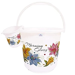 heart home printed 2 pieces unbreakable virgin plastic multipurpose bathroom bucket amp mug set white