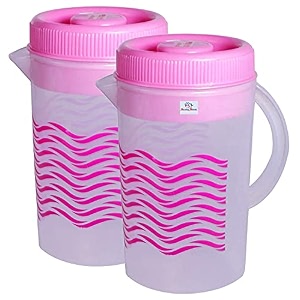heart home printed plastic water jug with lid 2ltr pink
