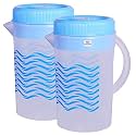 Heart Home Printed Plastic Water Jug with Lid, 2Ltr, Pack of 2 (Blue)