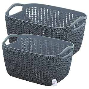 heart home q-5 6 unbreakable plastic 2 pieces multipurpose large amp medium size flexible storage basketsfruit vegetable bathroom stationary home basket with handles grey-heart10573
