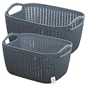 Heart Home Q-5, 6 Unbreakable Plastic 2 Pieces Multipurpose Large &amp; Medium Size Flexible Storage Baskets/Fruit Vegetable Bathroom Stationary Home Basket with Handles (Grey)-HEART10573