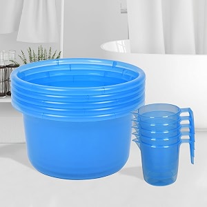 heart home set of 10 bathroom combo set  bathroom set  5 piece tub-25 l amp 5 piece mug-1100 ml bathing set for bathroom  modern bathroom accessories set  transparent blue