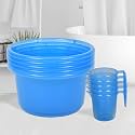 Heart Home Set of 10 Bathroom Combo Set | Bathroom Set | 5 Piece Tub-25 L & 5 Piece Mug-1100 ml Bathing Set for Bathroom | Modern Bathroom Accessories Set | Transparent Blue