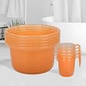 Heart Home Set of 10 Bathroom Combo Set | Bathroom Set | 5 Piece Tub-25 L &amp; 5 Piece Mug-1100 ml Bathing Set for Bathroom | Modern Bathroom Accessories Set | Transparent Orange