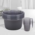 Heart Home Set of 10 Bathroom Combo Set | Bathroom Set | 5 Piece Tub-25 L &amp; 5 Piece Mug-1100 ml Bathing Set for Bathroom | Modern Bathroom Accessories Set | Transparent Gray