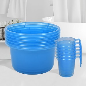 heart home set of 12 bathroom combo set  bathroom set  6 piece tub-25 l amp 6 piece mug-1100 ml bathing set for bathroom  modern bathroom accessories set  transparent blue