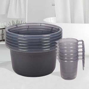heart home set of 12 bathroom combo set  bathroom set  6 piece tub-25 l amp 6 piece mug-1100 ml bathing set for bathroom  modern bathroom accessories set  transparent gray