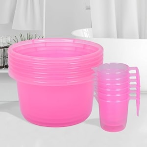 heart home set of 12 bathroom combo set  bathroom set  6 piece tub-25 l amp 6 piece mug-1100 ml bathing set for bathroom  modern bathroom accessories set  transparent pink