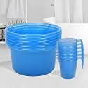 Heart Home Set of 12 Bathroom Combo Set | Bathroom Set | 6 Piece Tub-25 L & 6 Piece Mug-1100 ml Bathing Set for Bathroom | Modern Bathroom Accessories Set | Transparent Blue