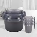 Heart Home Set of 12 Bathroom Combo Set | Bathroom Set | 6 Piece Tub-25 L &amp; 6 Piece Mug-1100 ml Bathing Set for Bathroom | Modern Bathroom Accessories Set | Transparent Gray
