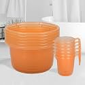Heart Home Set of 12 Bathroom Combo Set | Bathroom Set | 6 Piece Tub-25 L &amp; 6 Piece Mug-1100 ml Bathing Set for Bathroom | Modern Bathroom Accessories Set | Transparent Orange