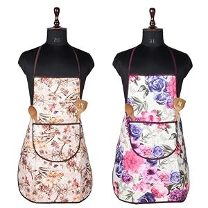 heart home apron  kitchen apron for cooking  apron for restaurant  quilted fabric chef apron  center pocket apron with ties  cooking dress for men-women  pink flower  cream