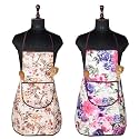 Heart Home Apron | Kitchen Apron for Cooking | Apron for Restaurant | Quilted Fabric Chef Apron | Center Pocket Apron with Ties | Cooking Dress for Men-Women | Pink Flower | Cream