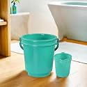 Heart Home 10 Pcs Printed Bathroom Set Combo 2 Buckets, Tub, Stool, 2 Mugs, Soap Case, Open Dustbin, Stool, Dustpan &amp; Brush Holder | Blue
