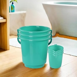 heart home set of 3 bathroom set  bucket and mug bath set for bathroom  3 pieces bucket 16 litre amp 3 pieces mug 1500 ml  green