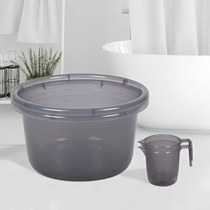 heart home set of 4 bathroom combo set  bathroom set  2 piece tub-25 l amp 2 piece mug-1100 ml bathing set for bathroom  modern bathroom accessories set  transparent gray