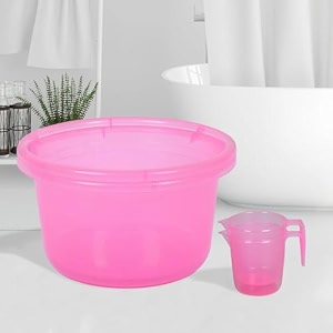 heart home set of 4 bathroom combo set  bathroom set  2 piece tub-25 l amp 2 piece mug-1100 ml bathing set for bathroom  modern bathroom accessories set  transparent pink