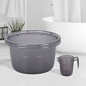 Heart Home Set of 4 Bathroom Combo Set | Bathroom Set | 2 Piece Tub-25 L &amp; 2 Piece Mug-1100 ml Bathing Set for Bathroom | Modern Bathroom Accessories Set | Transparent Gray