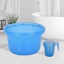 Heart Home Set of 4 Bathroom Combo Set | Bathroom Set | 2 Piece Tub-25 L &amp; 2 Piece Mug-1100 ml Bathing Set for Bathroom | Modern Bathroom Accessories Set | Transparent Blue
