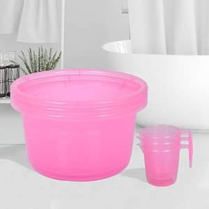 heart home set of 6 bathroom combo set  bathroom set  3 piece tub-25 l amp 3 piece mug-1100 ml bathing set for bathroom  modern bathroom accessories set  transparent pink